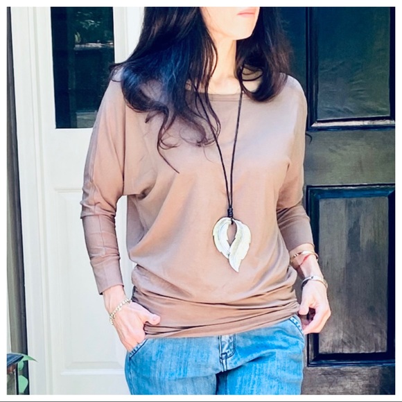 MOCHA DOLMAN BOATNECK 3/4 SLEEVES TUNIC TOP - Picture 15 of 15
